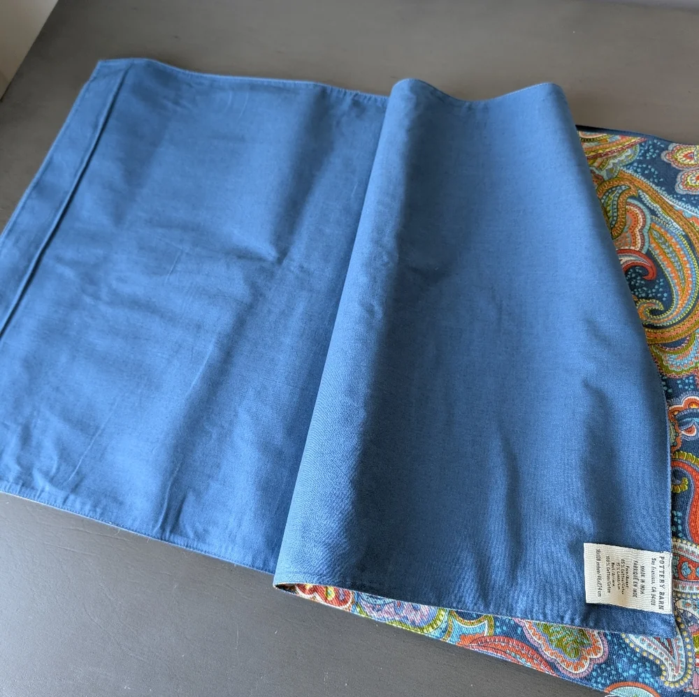 Pottery Barn Table Runner Yellow Blue Green Pink Paisley Floral Cotton 18x108